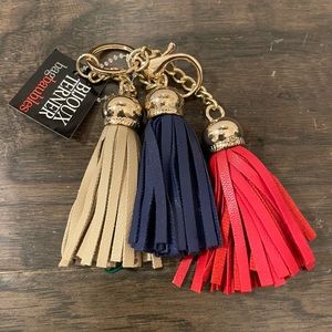 Bijoux Terner Blue, Red and Cream Mini Leather Tassel Keychain
